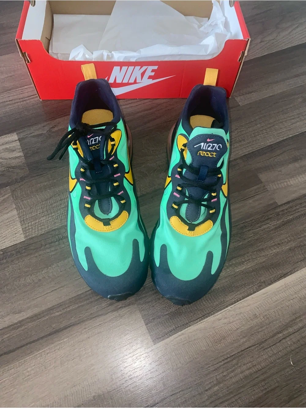 Nike Air Max 270 React Green & Yellow Athletic Sneakers